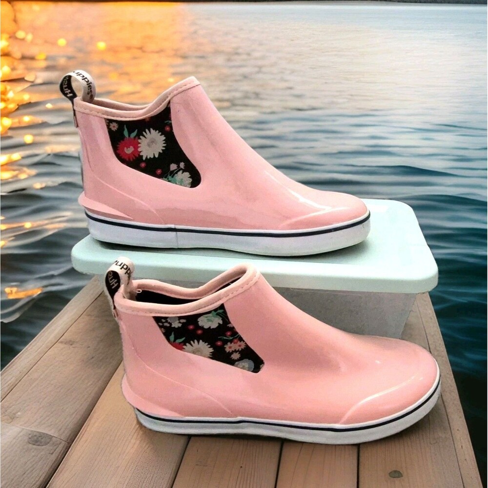 Hush Puppies Women's Rain Sneaker Ankle Boots Pale Blush Pink Floral Size 8